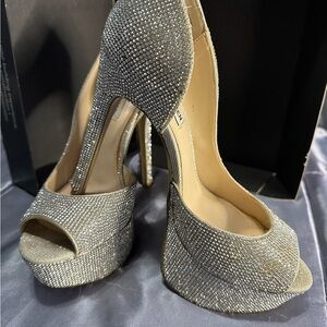 Steve Madden Glittering Silver Peep-Toe Heels